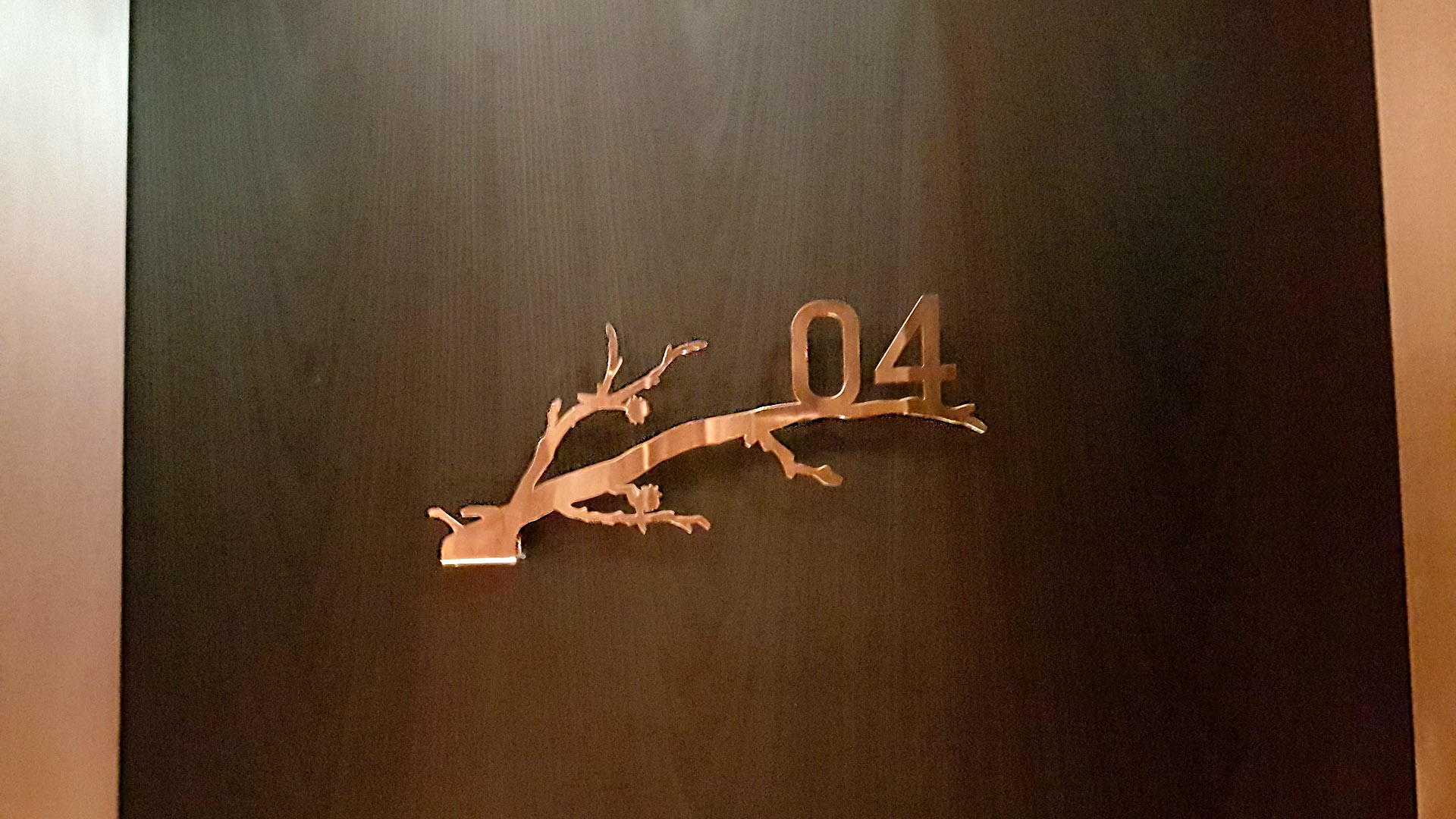 Internal Signs made from pure copper for Katara Beach Club - LivNordic Spa & Wellness fabricated and installed by ME Visual, Qatar