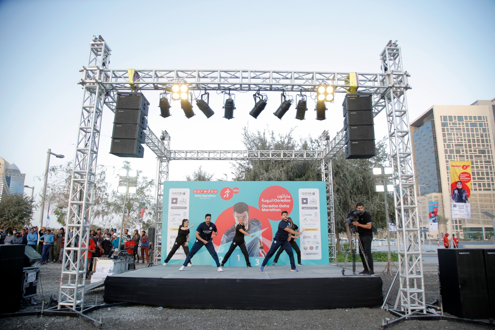 Warm Up Performances for the Ooredoo 2022 Marathon. Event designed, executed and managed by ME Visual WLL